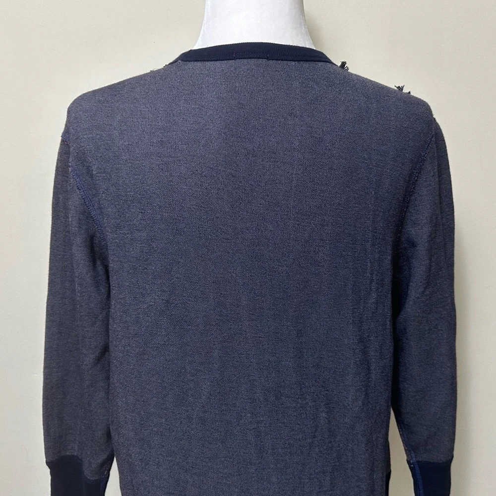 J Crew Black Label Blue Crush Velvet Beads Silver Tinsel Fringe Pullover Top S/M - Picture 10 of 15